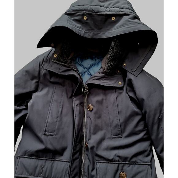 J Crew $450 Nordic Fur Parka Winter Coat Navy L hooded e3977 navy blue! No Fur - Picture 3 of 6
